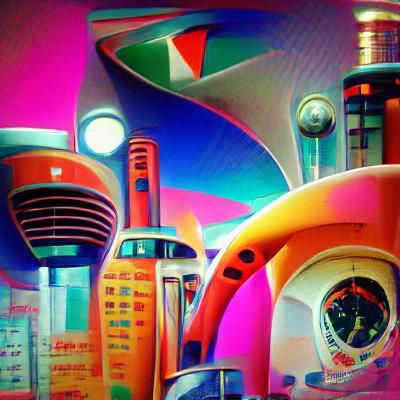 Retro futurism maximalist colourful
