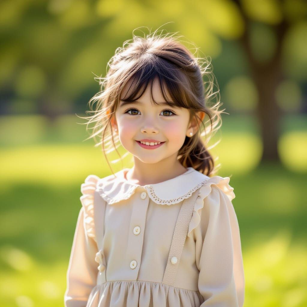 Photorealistic Girl in Cute Outfit in Sunlit Park