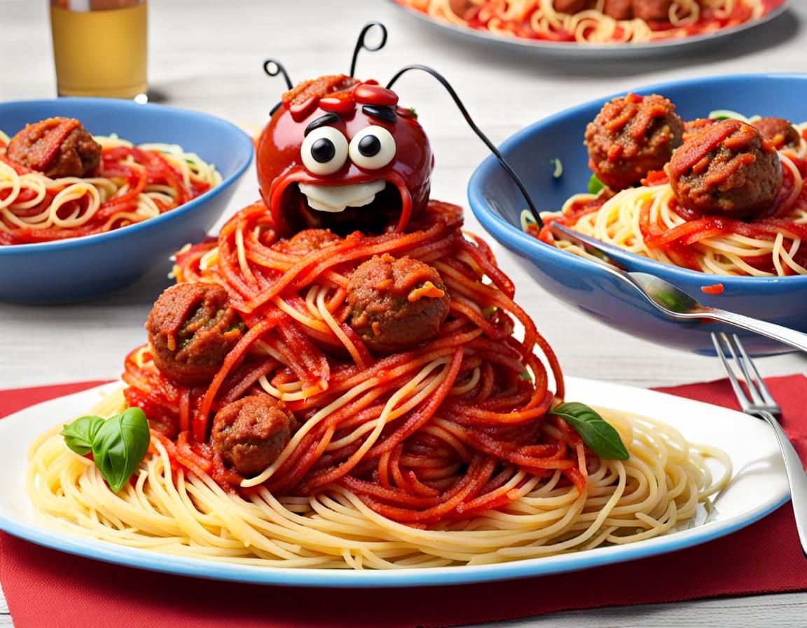 spaghetti and meatball, pixar AI Generated Artwork NightCafe Creator