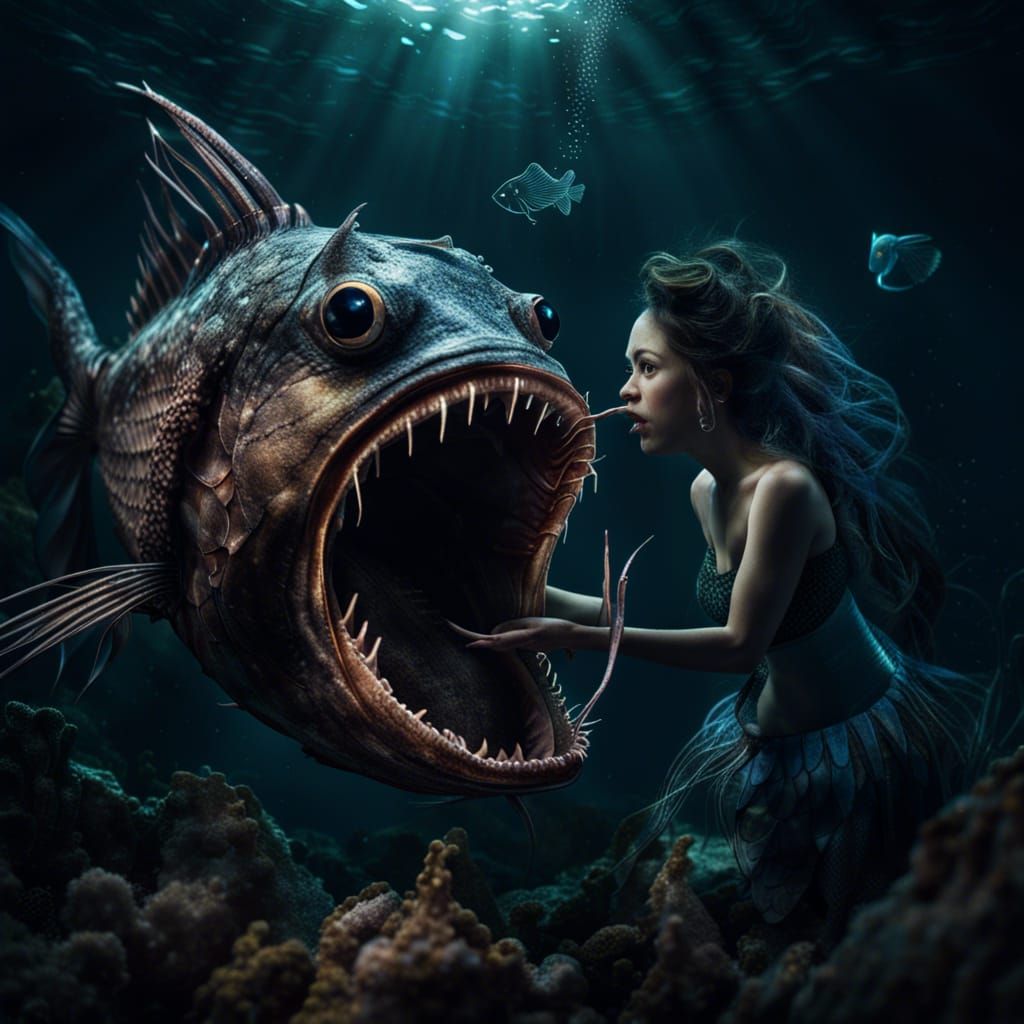 Angler Fish Luring a Mermaid AI Generated Artwork NightCafe