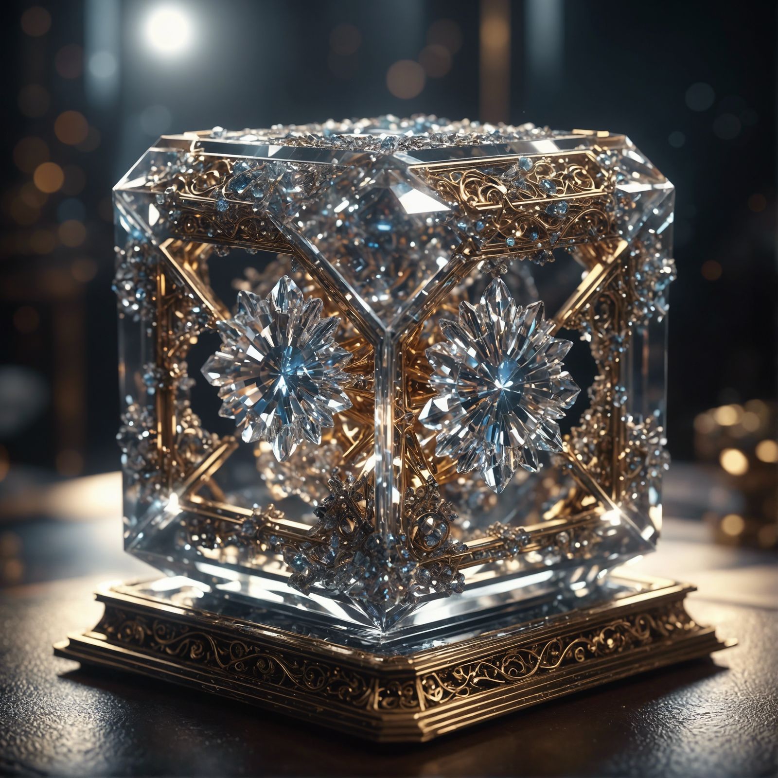 A quantum singularity compressed down into a crystal container Epic cinematic brilliant stunning intricate meticulously ...