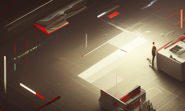 open space office ::  
white, gold and red :: bright likghts...