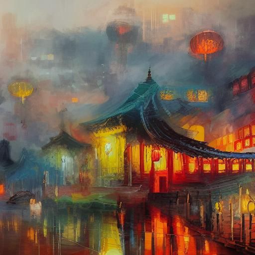 Chinese New Year Card in Expressive Impressionist Style