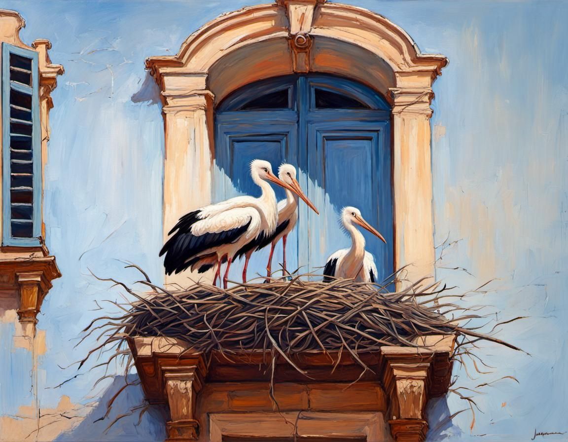 Stork Family - AI Generated Artwork - NightCafe Creator