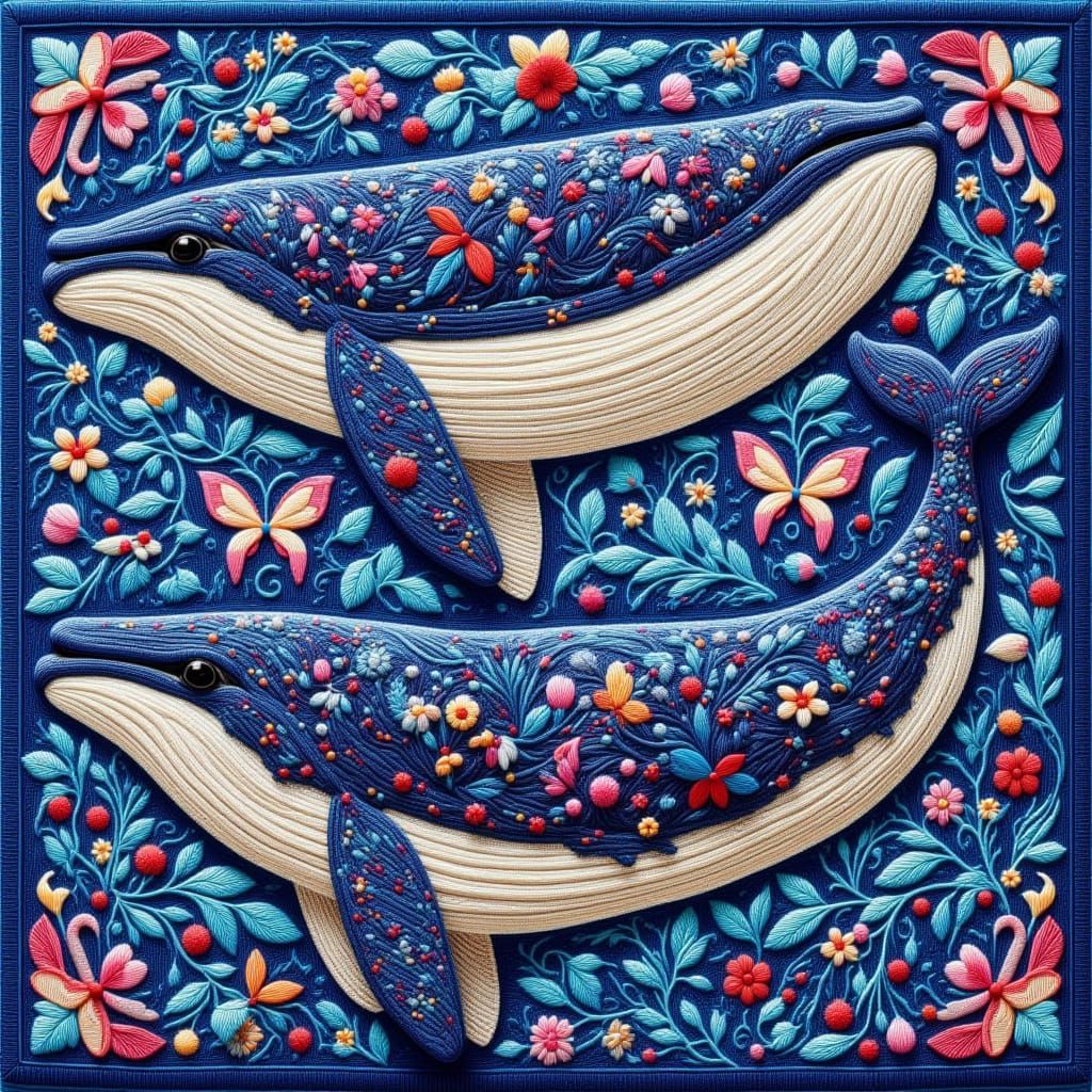 Humpback whales tapestry stitch <lora:Tapestry Touches 2:1.0>