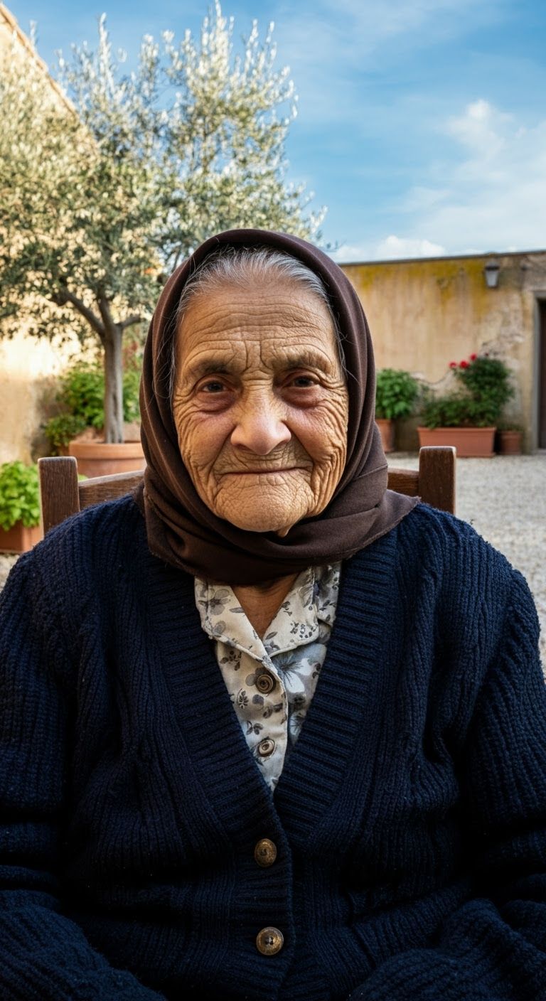 Elderly Italian Woman Portrait in Courtyard
