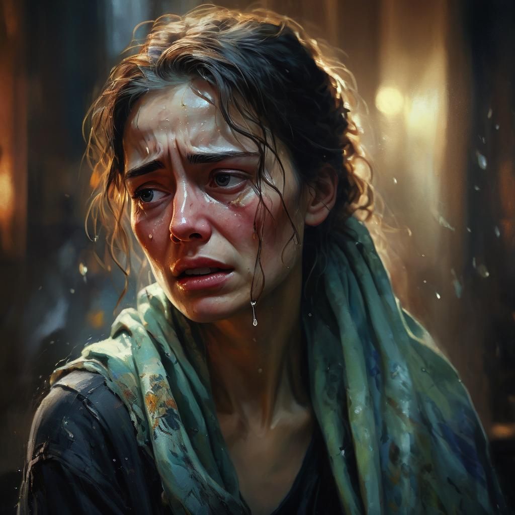 Emotive Digital Portrait of a Crying Woman