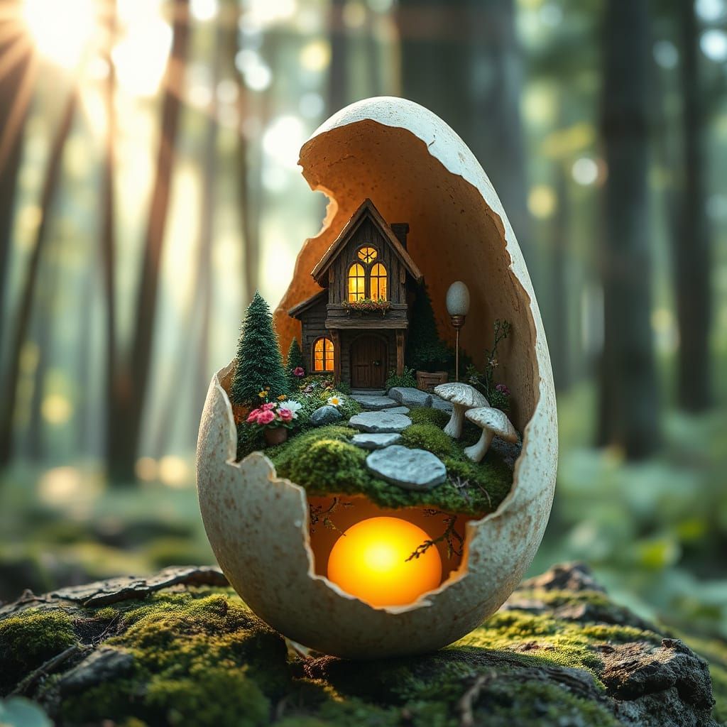 A breathtaking and imaginative abstract egg design inspired by a fantasy world. The egg is cracked open, ...  by @Chop