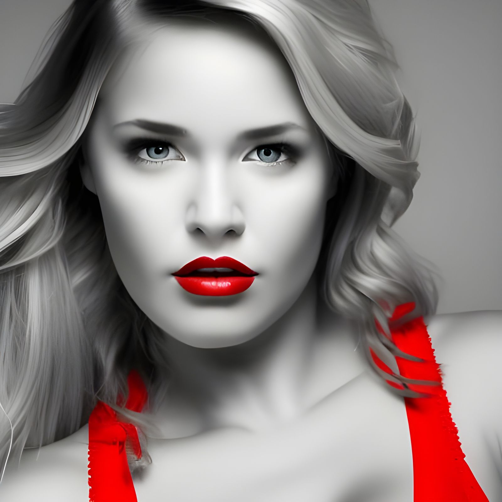 Voluptuous Blonde Fair Skinned Woman Wearing Vibrant Red Dynamic