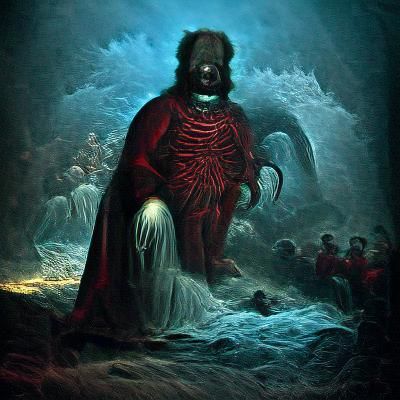 Oceanic God of Death in Doré Horror Style