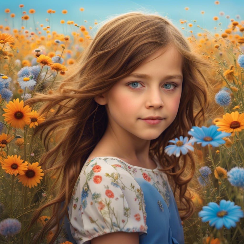 9-year-old-girl-pretty-in-flower-field-with-brown-hair-and-blue-eyes