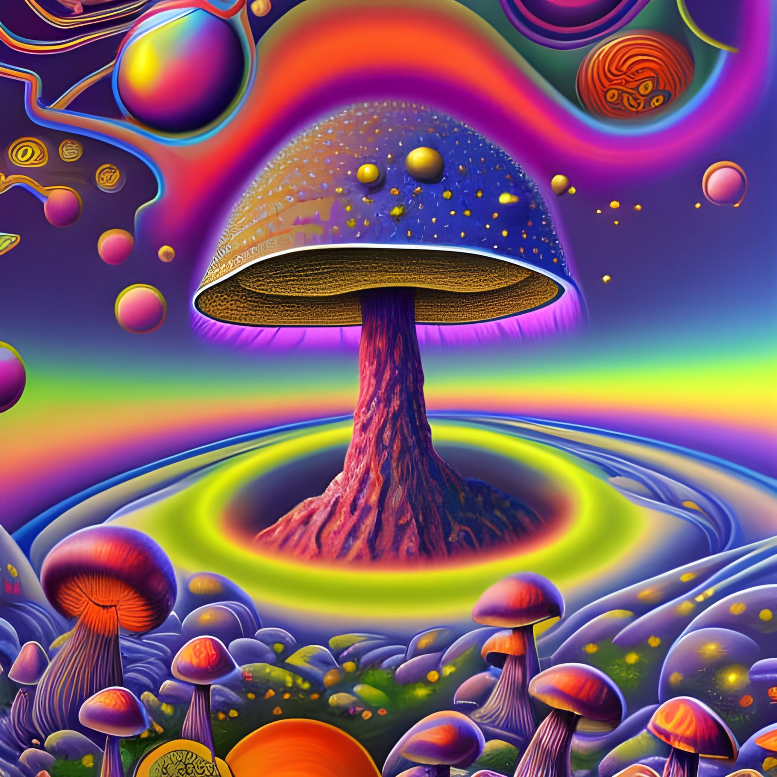 Psychedelic neon mushrooms undefined