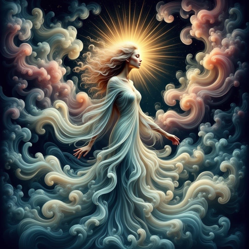 Woman in Ethereal Glow Amidst Starry Night