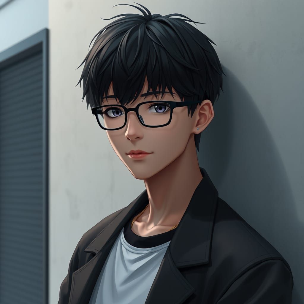 Anime Style Loner with Glasses in 3D