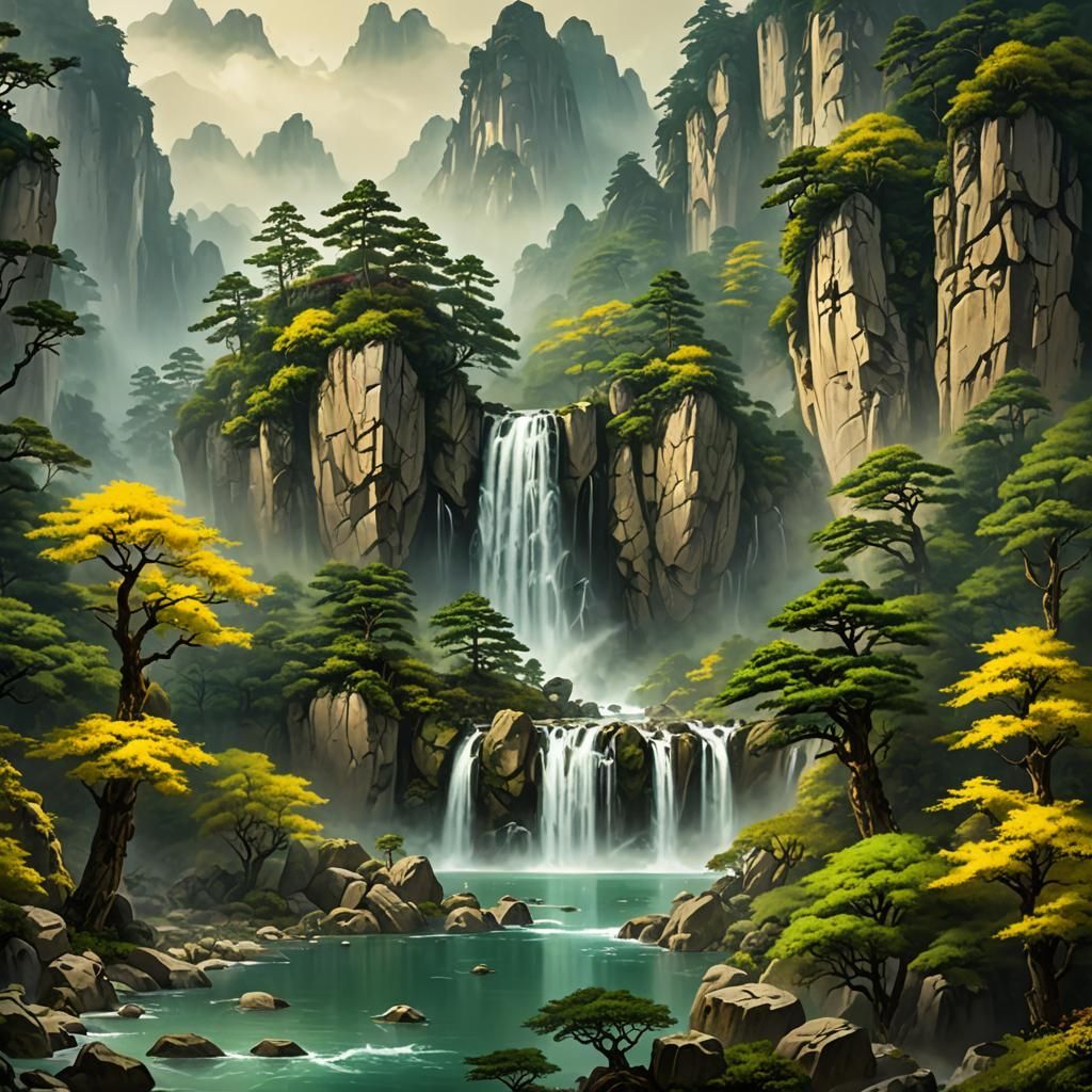 Beautiful landscape with waterfall