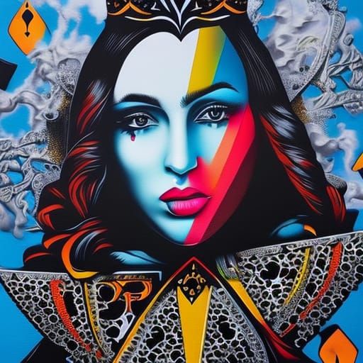 Queen of Spades, graffiti art, splash art, street art, spray paint, oil ...