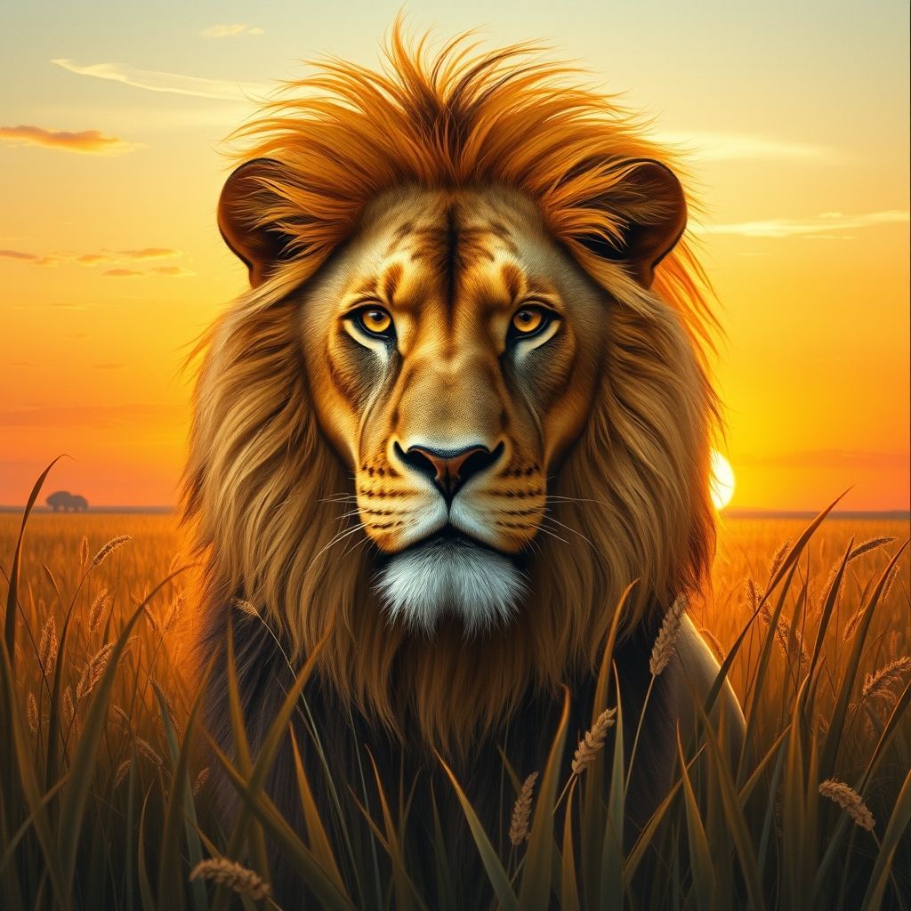 A close-up portrait of a lion's face.