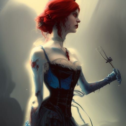Blue Beard. Indigo highlights. Skeleton key. Tight corset. B...