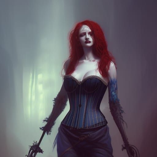 Blue Beard. Indigo highlights. Skeleton key. Tight corset. B...
