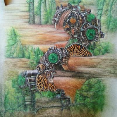 Steampunk forest colour pencil