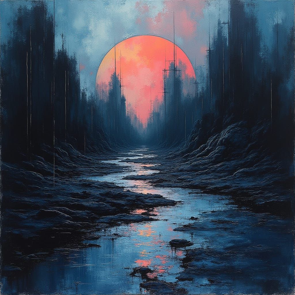 Hyper-Realistic Abstract Landscape with Metallic Sheen