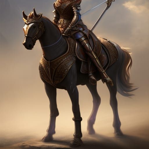 A female knight on a horse realistic