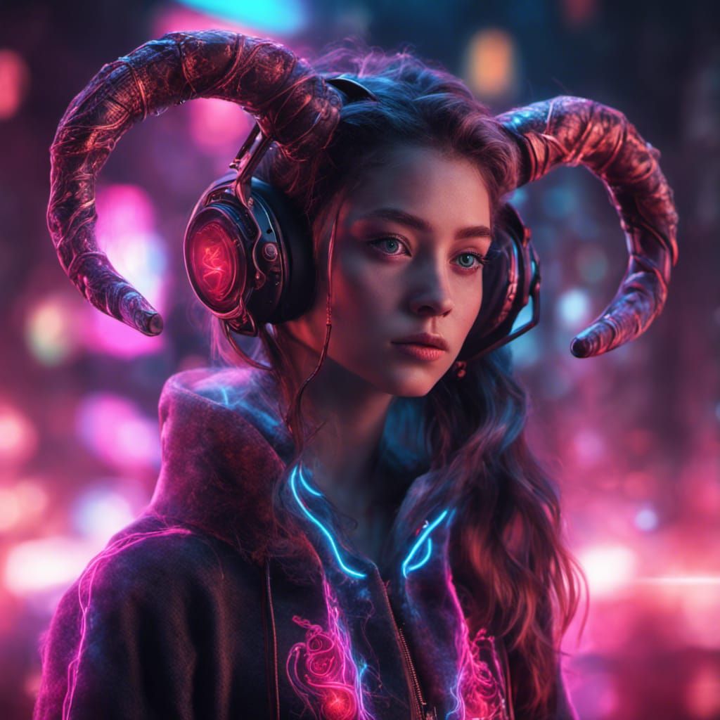 Girl with horns - AI Generated Artwork - NightCafe Creator