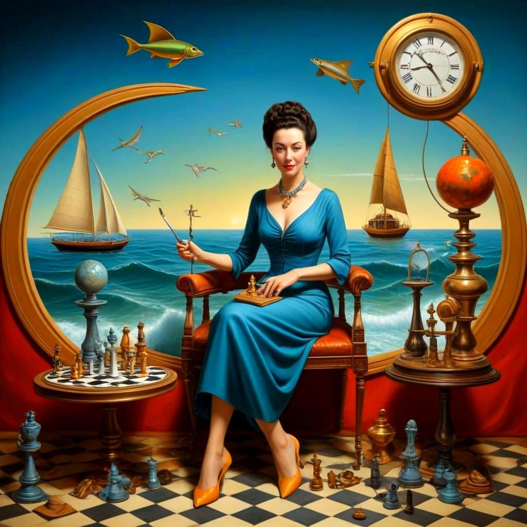 Happy Lady in a Fantastical Seascape