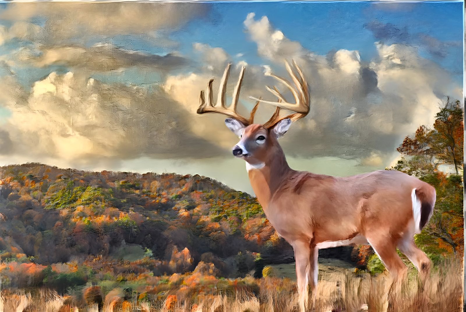 Big Buck On Mountain Ridge in oil - mixed styles