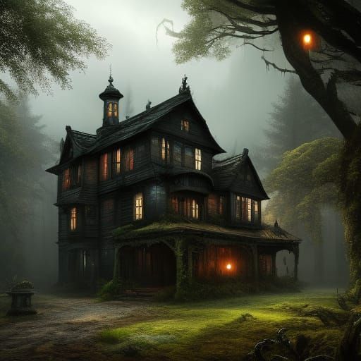 Spooky Castle in Thunderstorm: Digital Art Illustration