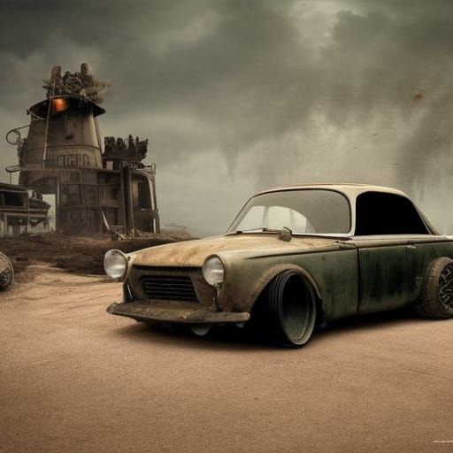 trabant 601 as a madmaxcar. hyperdetailed and hyperrealism