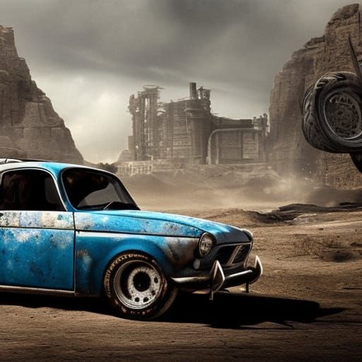trabant 601 as a madmaxcar. hyperdetailed and hyperrealism