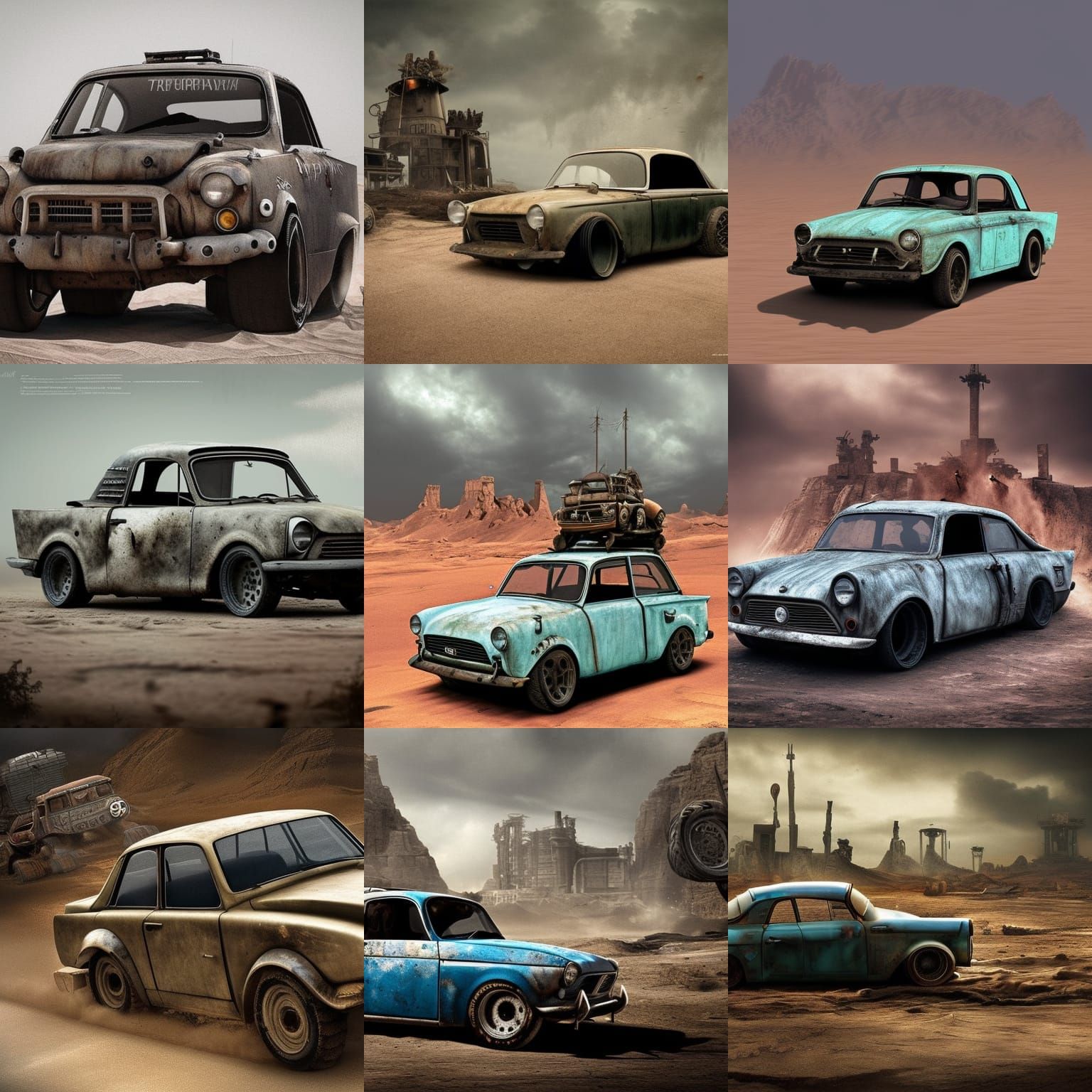 trabant 601 as a madmaxcar. hyperdetailed and hyperrealism