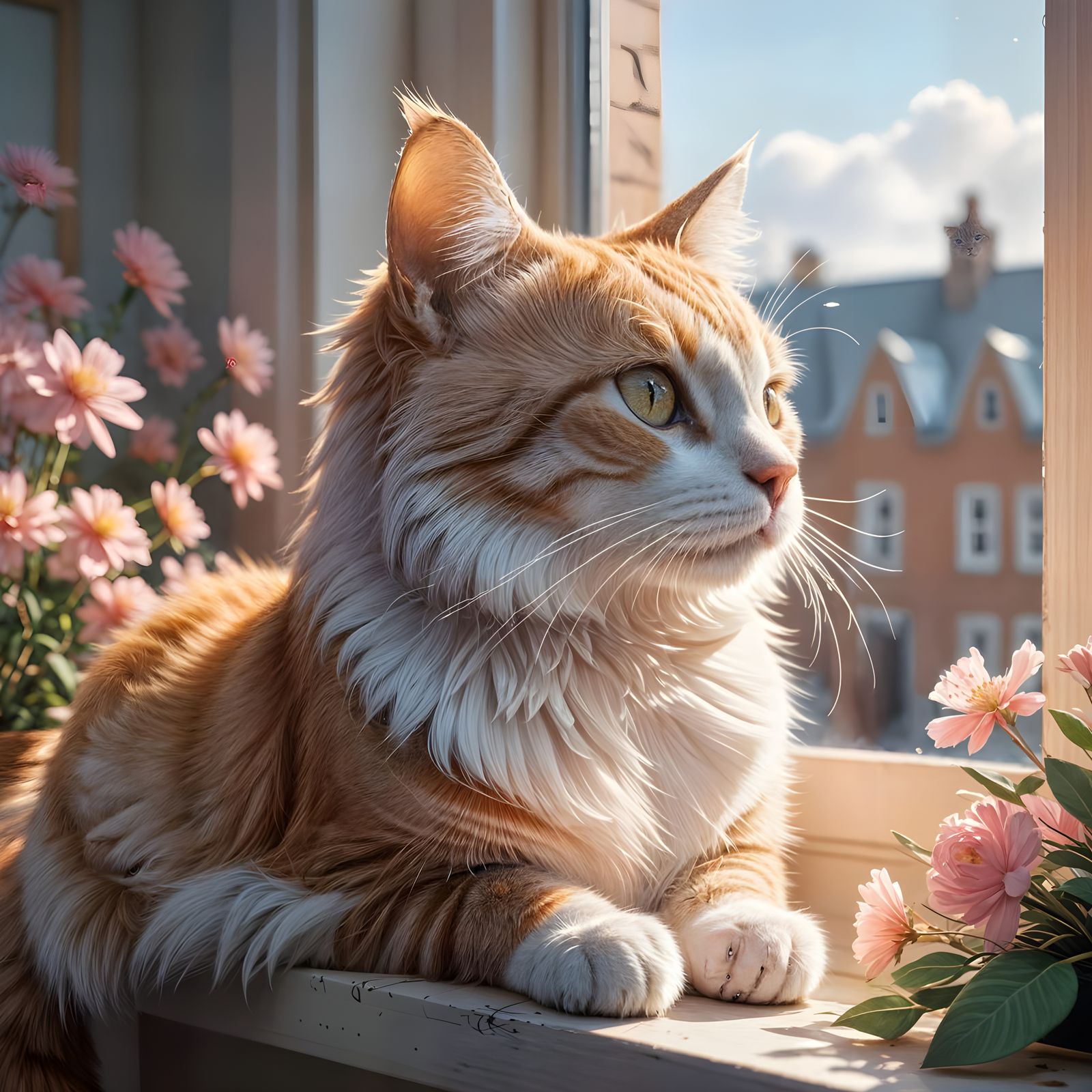 Gingham Print Cat in Vibrant Cel-Shaded Masterpiece