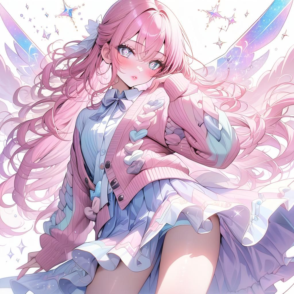 Anime Girl with Heart Pupils and Pink Hair