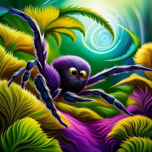 storybook illustration, Metallic spider with Spirals and Bla...