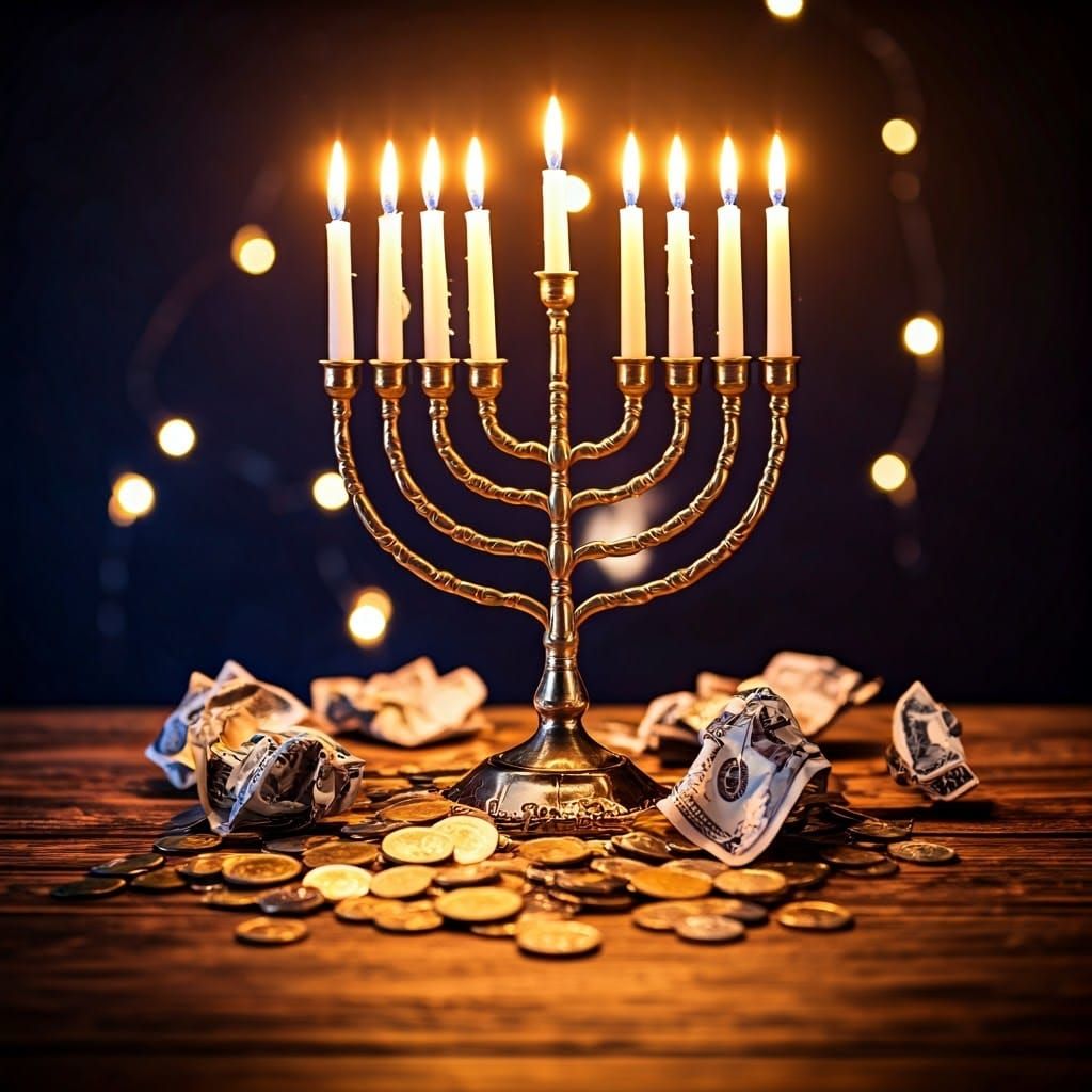 Golden Hanukkah Celebration with Majestic Menorah