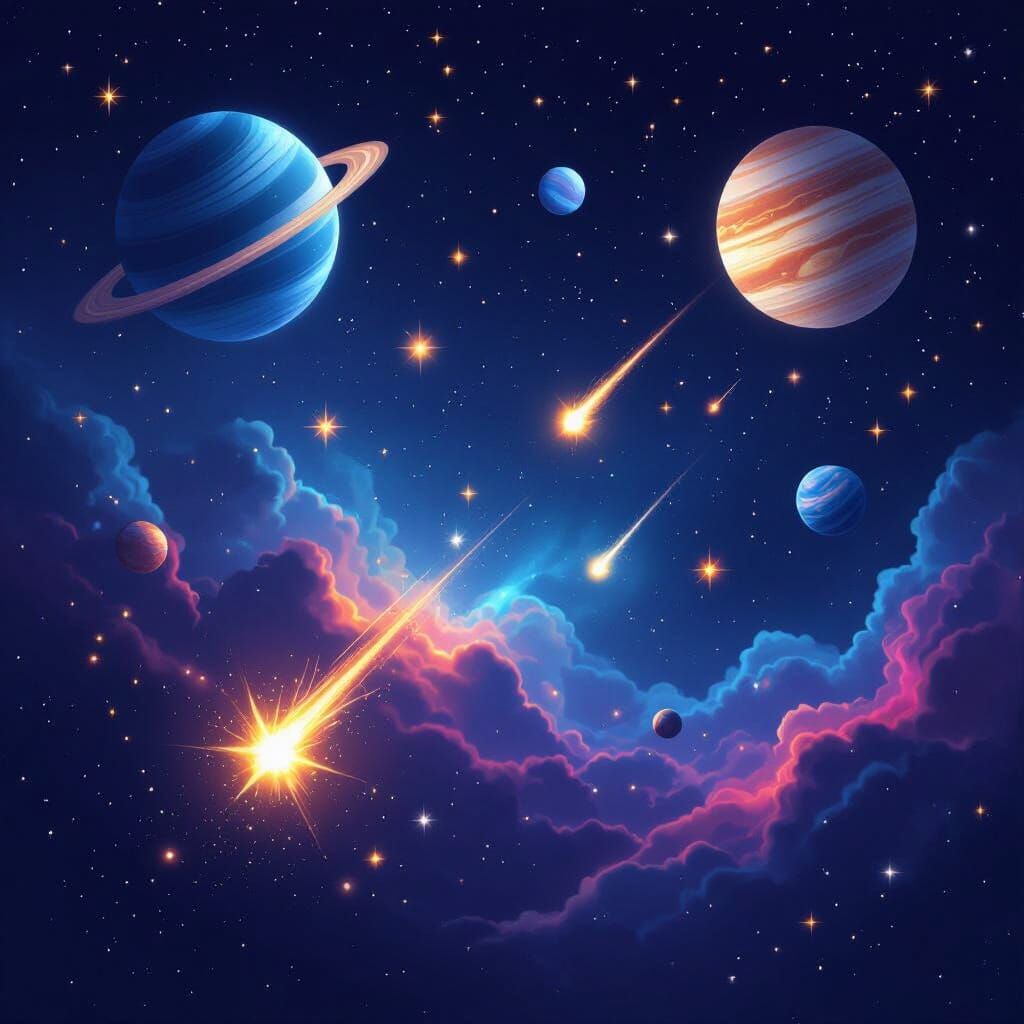 A digital illustration of outer space with a dark, starry background. Large planets represent strong foundations, small shining stars scatte...