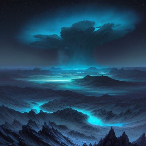 Alien Landscape Under Nebulae Sky