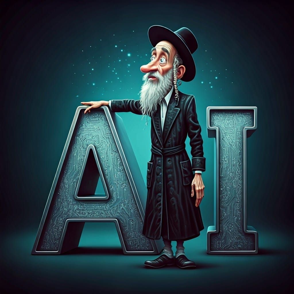 A Hasidic Man Marvels at AI Letters in a Whimsical Mashup