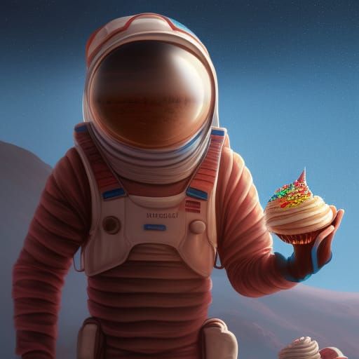 Astronaut holding a cupcake