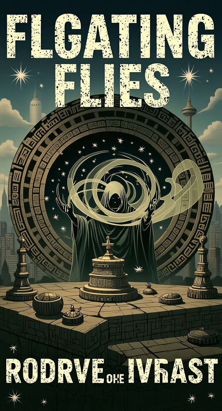 GENERATING CONCEPTUAL ART FOR THE BOOK IS CALLED "FLOATING FLIES" AND THE AUTHOR IS RODRIGO DMART in which the themes are mysticism, rituals...