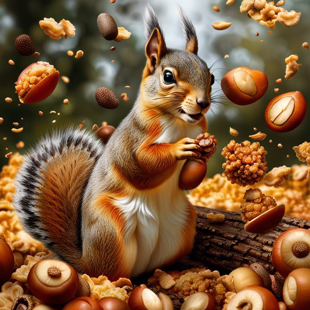 Squirrel's nuts exploding SDXL 0.9 AI Generated Artwork NightCafe