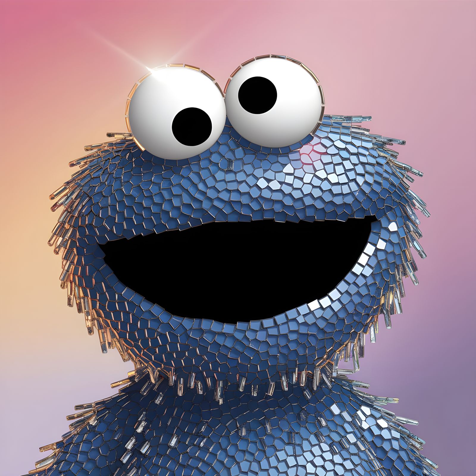 Cookie Monster Mosaic Art in Digital Style