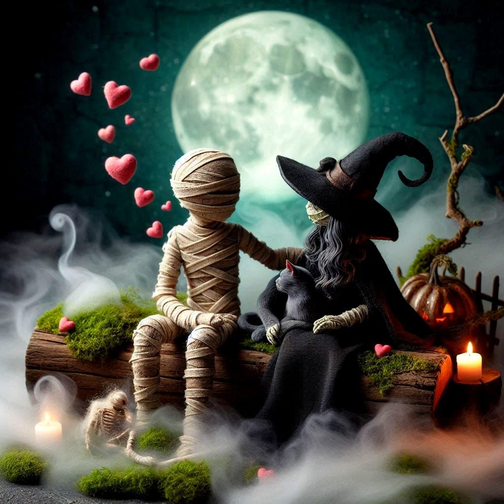 a mummy and a witch, in love