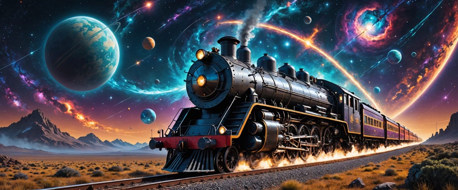 Intergalactic Express Steam Train, hurtling through  unknown Land.  by @Bobbles52