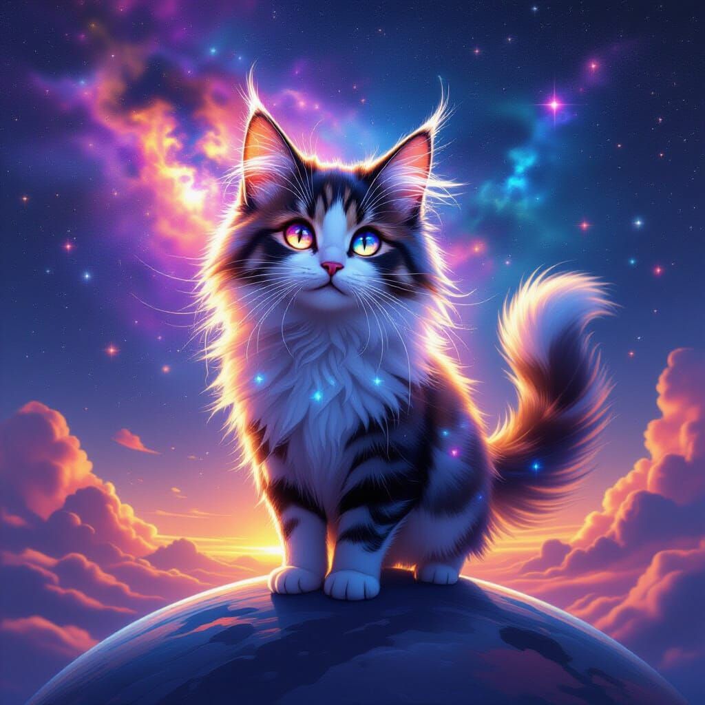 Galactic Cat Amidst Cosmic Nebula in 8k