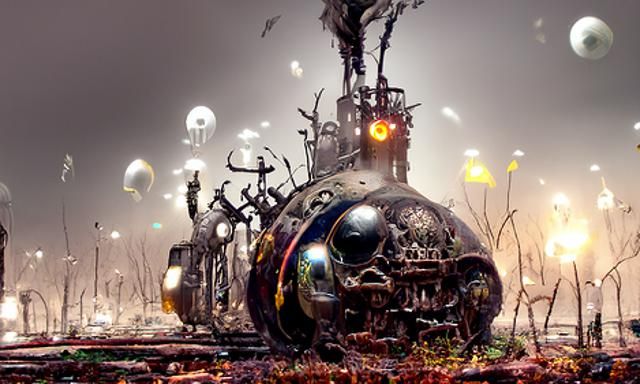 solar-punk war train, vacuum tube-punk, electron tube-punk, ...