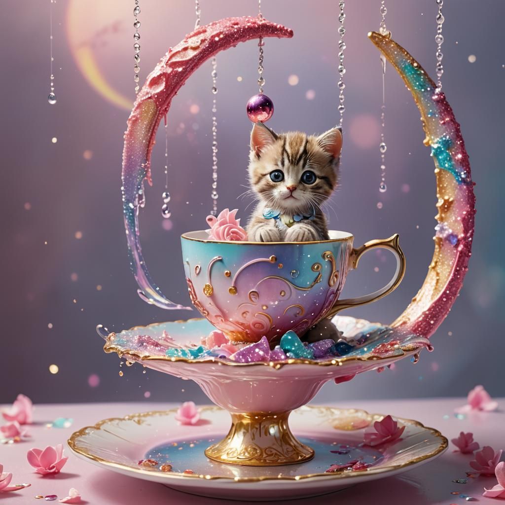 Rainbow Teacup Kitty