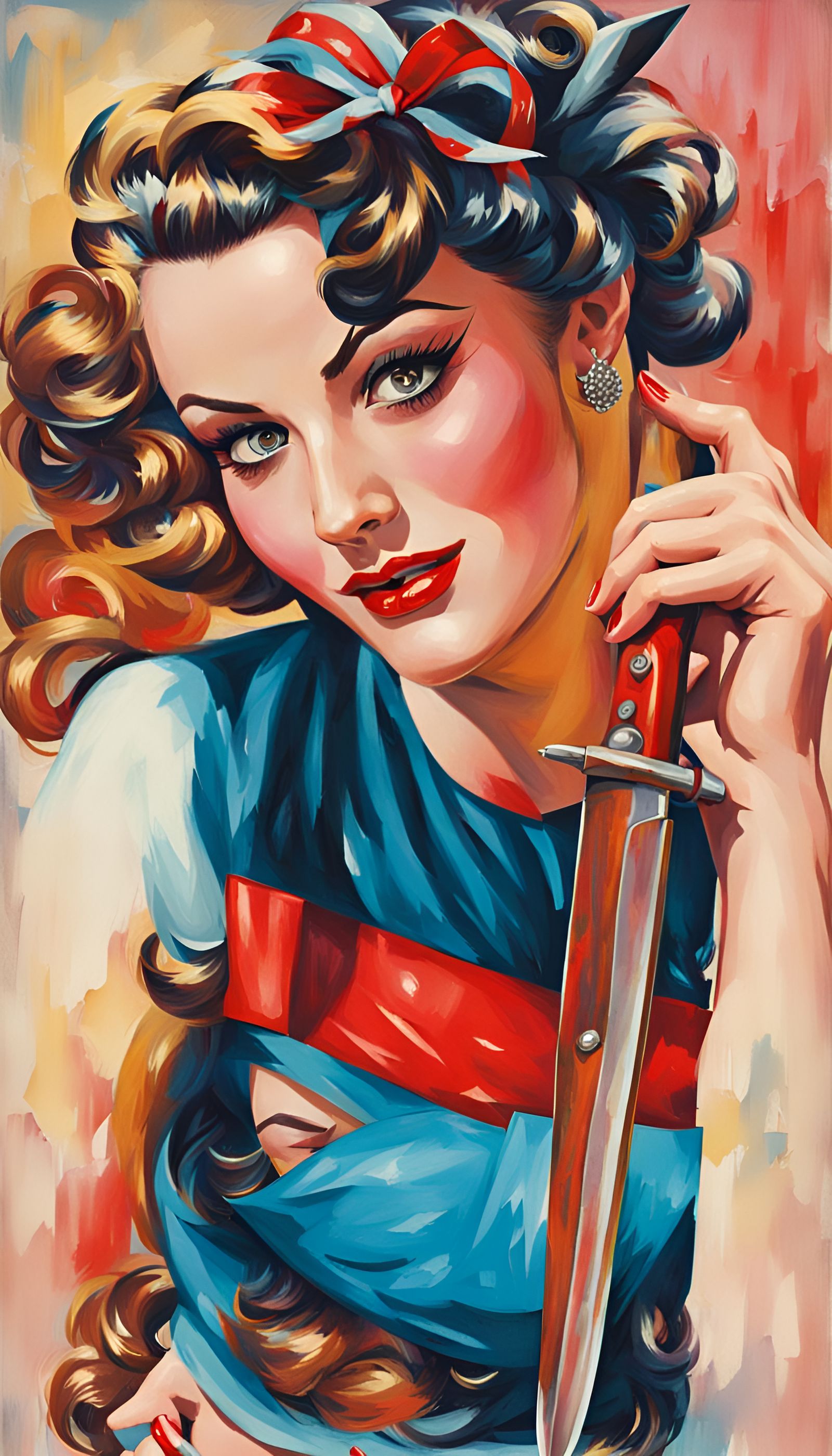 Pin up girl holding a large knife AI Generated Artwork NightCafe